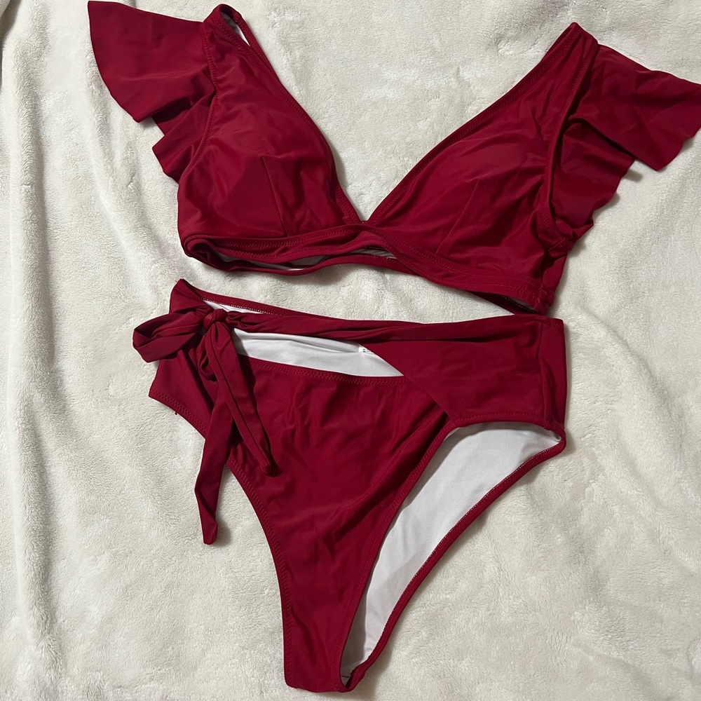 Red Ruffle Bikini Set